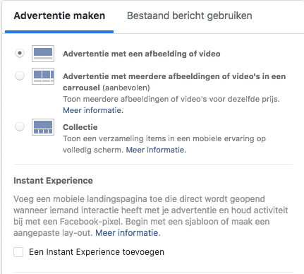 Facebook advertentie mogelijkheden