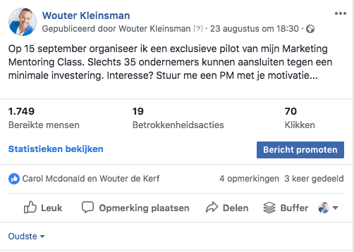 Facebook adverteren - bericht boosten