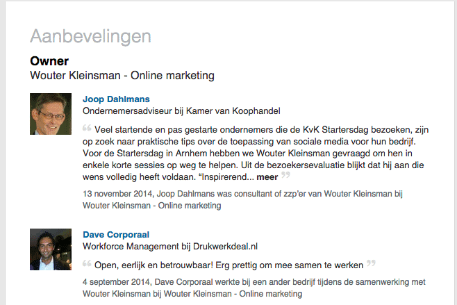 LinkedIn - referenties van Wouter Kleinsman