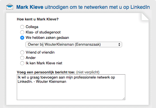 Standaard LinkedIn uitnodiging bericht